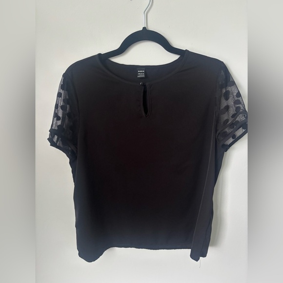 SHEIN Black Top with Sheer Polka Dot Sleeves - Picture 1 of 2